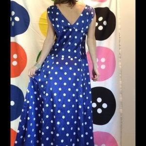 Blue and white polka dot silk blend dress